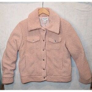 Arizona Jean Co Womens Pink Sherpa Lined Trucker Jacket Soft Cozy Teddy Bear